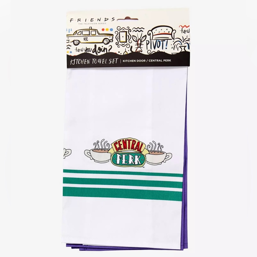 FRIENDS SET OF 2 KITCHEN TEA TOWELS! 100% Cotton Central Perk Frame 90’s TV Show